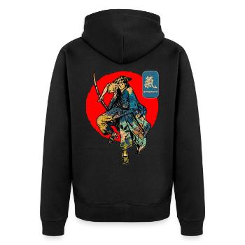 Samurai Krieger Schwert Japanische Kunst Stärke Kanji - Unisex Premium Bio Zip Hoodie - Schwarz - Hinten - Nico (187cm)