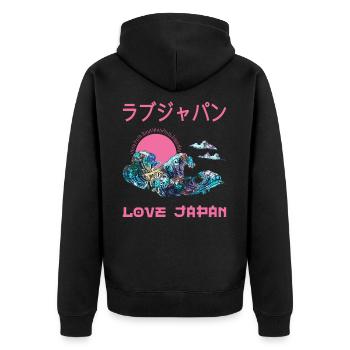 Great Wave Japanese Kanagawa Symbol Word Kanji - Unisex Premium Organic Zip Hoodie - black - Back - Nico (187cm)