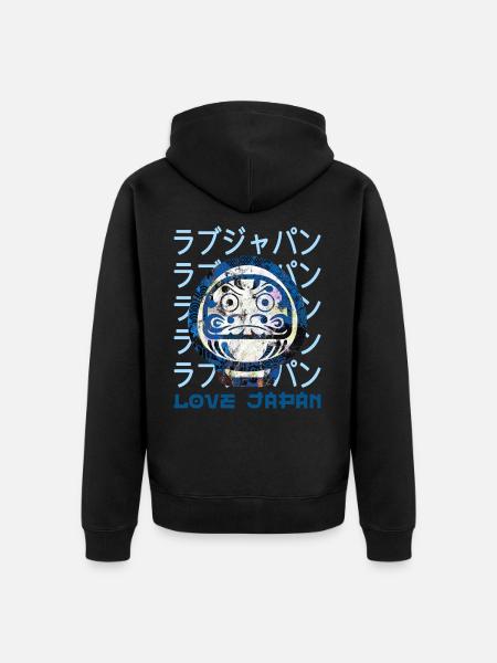 Daruma Japanese Lucky Symbol Word Kanji Love - Unisex Premium Organic Zip Hoodie - black