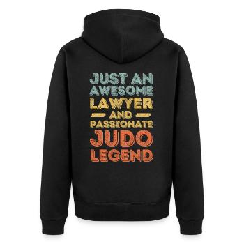 Lawyer Judo retro - Unisex Premium Organic Zip Hoodie - black - Back - Nico (187cm)