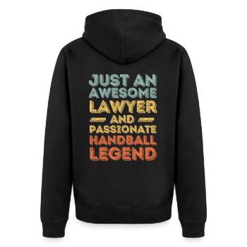 Lawyer Handball retro - Unisex Premium Organic Zip Hoodie - black - Back - Nico (187cm)