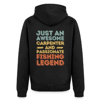 Zimmermann Angeln retro - Unisex Premium Bio Zip Hoodie - Schwarz - Hinten - Nico (187cm)