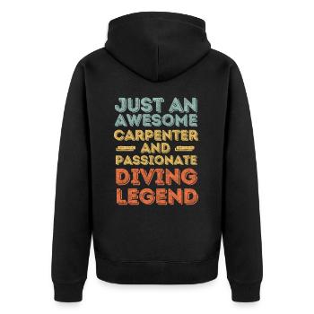 Zimmermann Tauchen retro - Unisex Premium Bio Zip Hoodie - Schwarz - Hinten - Nico (187cm)