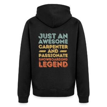 Zimmermann Snowboarden retro - Unisex Premium Bio Zip Hoodie - Schwarz - Hinten - Nico (187cm)
