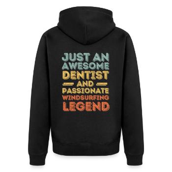 Zahnarzt Windsurfen retro - Unisex Premium Bio Zip Hoodie - Schwarz - Hinten - Nico (187cm)