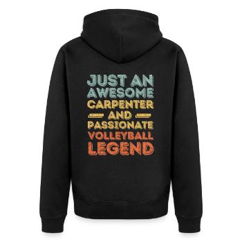 Zimmermann Volleyball retro - Unisex Premium Bio Zip Hoodie - Schwarz - Hinten - Nico (187cm)