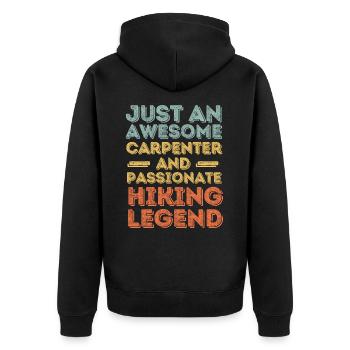 Zimmermann Wandern retro - Unisex Premium Bio Zip Hoodie - Schwarz - Hinten - Nico (187cm)