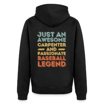 Zimmermann Baseball retro - Unisex Premium Bio Zip Hoodie - Schwarz - Hinten - Nico (187cm)