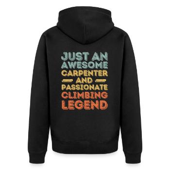 Zimmermann Klettern retro - Unisex Premium Bio Zip Hoodie - Schwarz - Hinten - Nico (187cm)