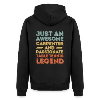 Zimmermann Tischtennis retro - Unisex Premium Bio Zip Hoodie - Schwarz - Hinten - Nico (187cm)