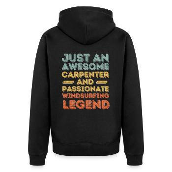 Zimmermann Windsurfen retro - Unisex Premium Bio Zip Hoodie - Schwarz - Hinten - Nico (187cm)