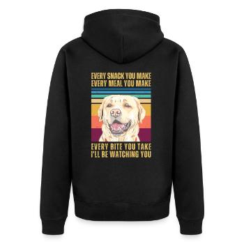 BEOBACHTEN VON RETRIEVER - Unisex Premium Bio Zip Hoodie - Schwarz - Hinten - Nico (187cm)