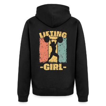 Frauen Gewichtheben retro - Unisex Premium Bio Zip Hoodie - Schwarz - Hinten - Nico (187cm)