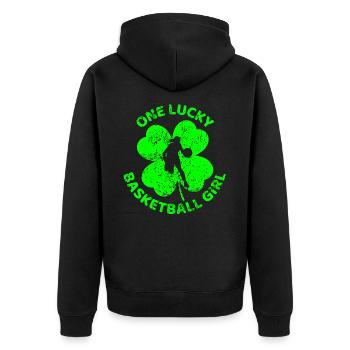 Basketball St. Patrick's Day Kleeblatt - Unisex Premium Bio Zip Hoodie - Schwarz - Hinten - Nico (187cm)