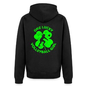 Volleyball St. Patrick's Day Kleeblatt - Unisex Premium Bio Zip Hoodie - Schwarz - Hinten - Nico (187cm)