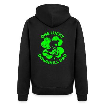 Radfahren St. Patrick's Day Kleeblatt - Unisex Premium Bio Zip Hoodie - Schwarz - Hinten - Nico (187cm)