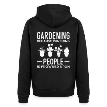 Gardening Because Punching People Frowned Gardener - Unisex Premium Organic Zip Hoodie - black - Back - Nico (187cm)