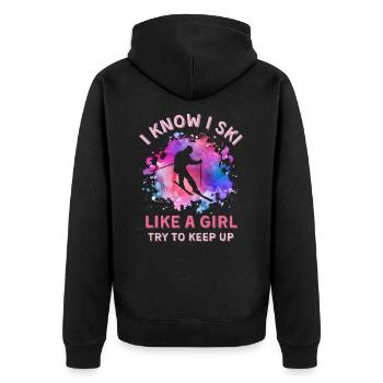 Frauen Ski Mädchen - Unisex Premium Bio Zip Hoodie - Schwarz - Hinten - Nico (187cm)