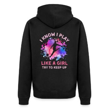 Frauen Fußball Mädchen - Unisex Premium Bio Zip Hoodie - Schwarz - Hinten - Nico (187cm)