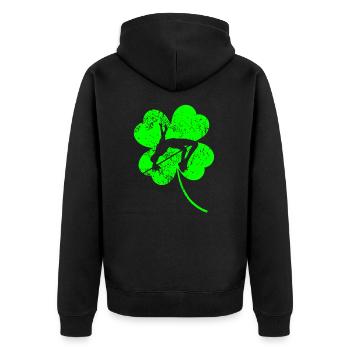 Hochspringendes St. Patrick's Day Kleeblatt - Unisex Premium Bio Zip Hoodie - Schwarz - Hinten - Nico (187cm)