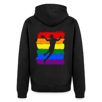 Frauen Handball LGBT Frauenhandball - Unisex Premium Bio Zip Hoodie - Schwarz - Hinten - Nico (187cm)