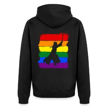 Kendo LGBT Pride - Unisex Premium Organic Zip Hoodie - black - Back - Nico (187cm)