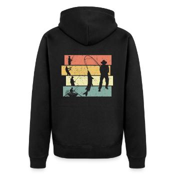 Fishing retro - Unisex Premium Organic Zip Hoodie - black - Back - Nico (187cm)