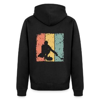 Eisstockschießen retro - Unisex Premium Bio Zip Hoodie - Schwarz - Hinten - Nico (187cm)