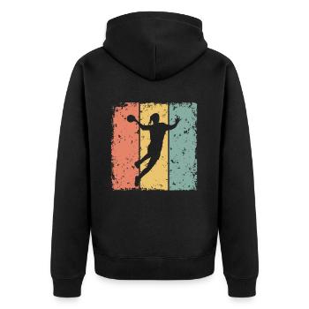 Frauenhandball retro Handball Muttertag - Unisex Premium Bio Zip Hoodie - Schwarz - Hinten - Nico (187cm)