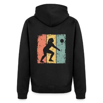 Damen Volleyball retro - Unisex Premium Bio Zip Hoodie - Schwarz - Hinten - Nico (187cm)