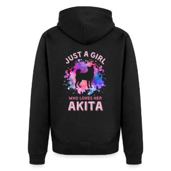 Nur ein Mädchen, das ihren Akita liebt - Unisex Premium Bio Zip Hoodie - Schwarz - Hinten - Nico (187cm)