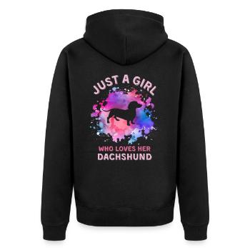 Nur ein Mädchen, das ihren Dackel liebt - Unisex Premium Bio Zip Hoodie - Schwarz - Hinten - Nico (187cm)