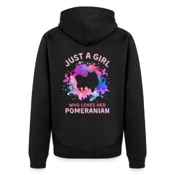 Nur ein Mädchen, das ihr Zwergspitz liebt - Unisex Premium Bio Zip Hoodie - Schwarz - Hinten - Nico (187cm)