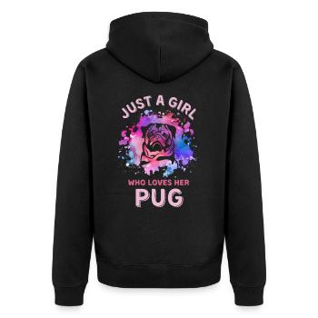 Nur ein Mädchen, das ihren Mops liebt - Unisex Premium Bio Zip Hoodie - Schwarz - Hinten - Nico (187cm)