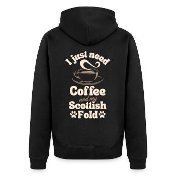 Kaffee Scottish-fold Liebhaber - Unisex Premium Bio Zip Hoodie - Schwarz - Hinten - Nico (187cm)