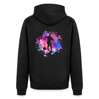 Frauen Fußball Mädchen - Unisex Premium Bio Zip Hoodie - Schwarz - Hinten - Nico (187cm)