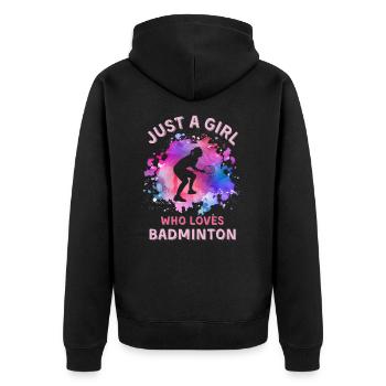 Frauen Badminton Mädchen - Unisex Premium Bio Zip Hoodie - Schwarz - Hinten - Nico (187cm)