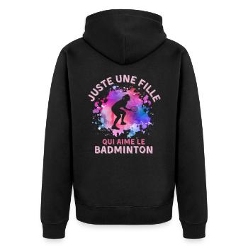 Frauen Badminton Mädchen - Unisex Premium Bio Zip Hoodie - Schwarz - Hinten - Nico (187cm)