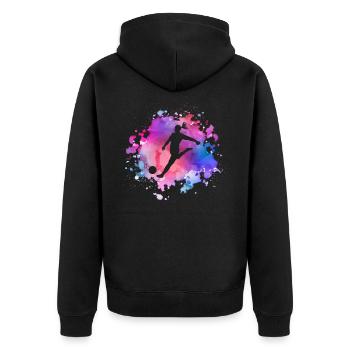 Frauen Fußball Mädchen - Unisex Premium Bio Zip Hoodie - Schwarz - Hinten - Nico (187cm)