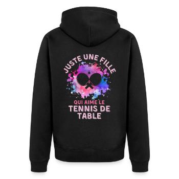 Tischtennis Damen Mädchen - Unisex Premium Bio Zip Hoodie - Schwarz - Hinten - Nico (187cm)