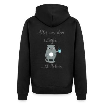 Kaffee und Katzenliebe - Unisex Premium Bio Zip Hoodie - Schwarz - Hinten - Nico (187cm)
