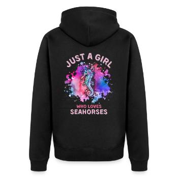 Nur ein Mädchen, das Seepferdchen liebt - Unisex Premium Bio Zip Hoodie - Schwarz - Hinten - Nico (187cm)