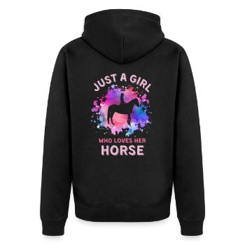 Nur ein Mädchen, das ihr Pferd liebt - Unisex Premium Bio Zip Hoodie - Schwarz - Hinten - Nico (187cm)