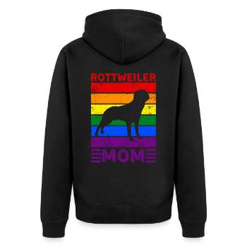 Rottweiler Mama LGBTQ Regenbogenflagge - Unisex Premium Bio Zip Hoodie - Schwarz - Hinten - Nico (187cm)