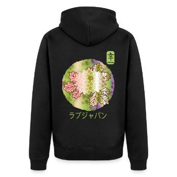 Japanische Vintage Floral Chrysantheme Glück - Unisex Premium Bio Zip Hoodie - Schwarz - Hinten - Nico (187cm)