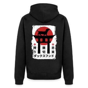 Dackelhund Japan Kanji - Unisex Premium Bio Zip Hoodie - Schwarz - Hinten - Nico (187cm)
