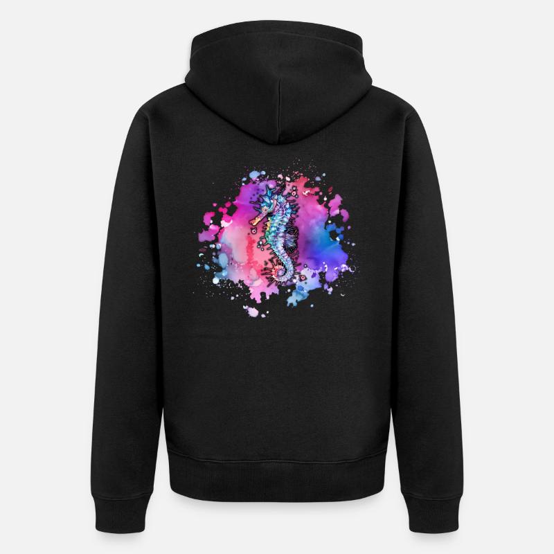 Seahorse earth-day ocean-day - Veste à capuche bio Premium Unisexe - noir