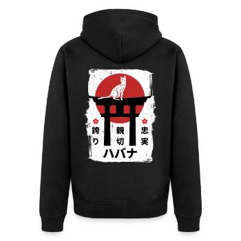 Havanna-braune Katze Japan Kanji - Unisex Premium Bio Zip Hoodie - Schwarz - Hinten - Nico (187cm)