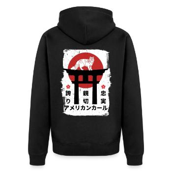 Chat américain kanji japonais - Veste à capuche bio Premium Unisexe - noir - Dos - Nico (187cm)