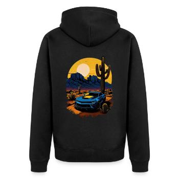 Muscle Car dans le désert - Veste à capuche bio Premium Unisexe - noir - Dos - Nico (187cm)